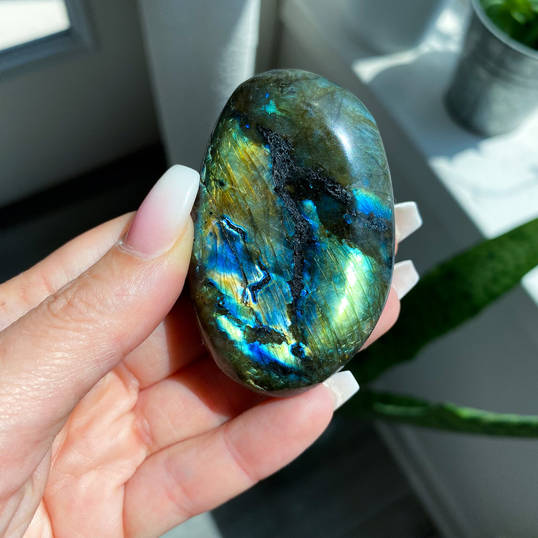 Flashy Labradorite Palm Stone 