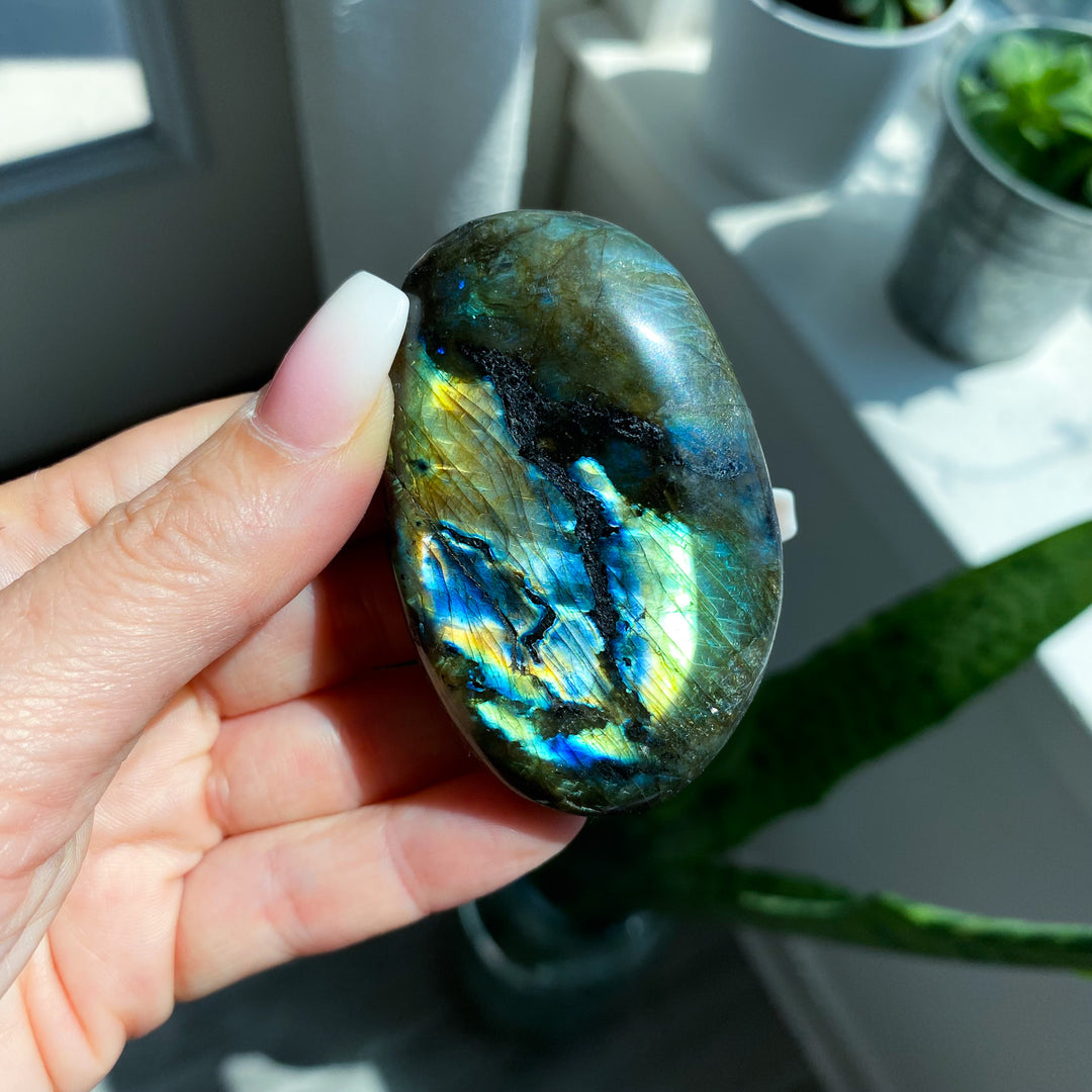 Flashy Labradorite Palm Stone 