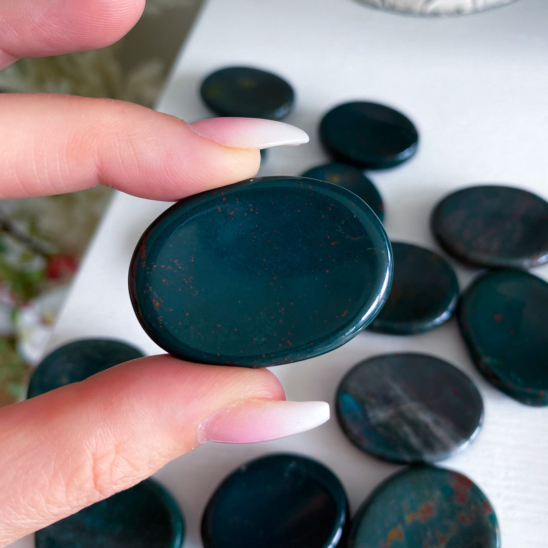 Bloodstone Jasper Worry Stone - Green Jasper