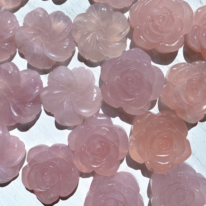 Rose Quartz Flower Carvings