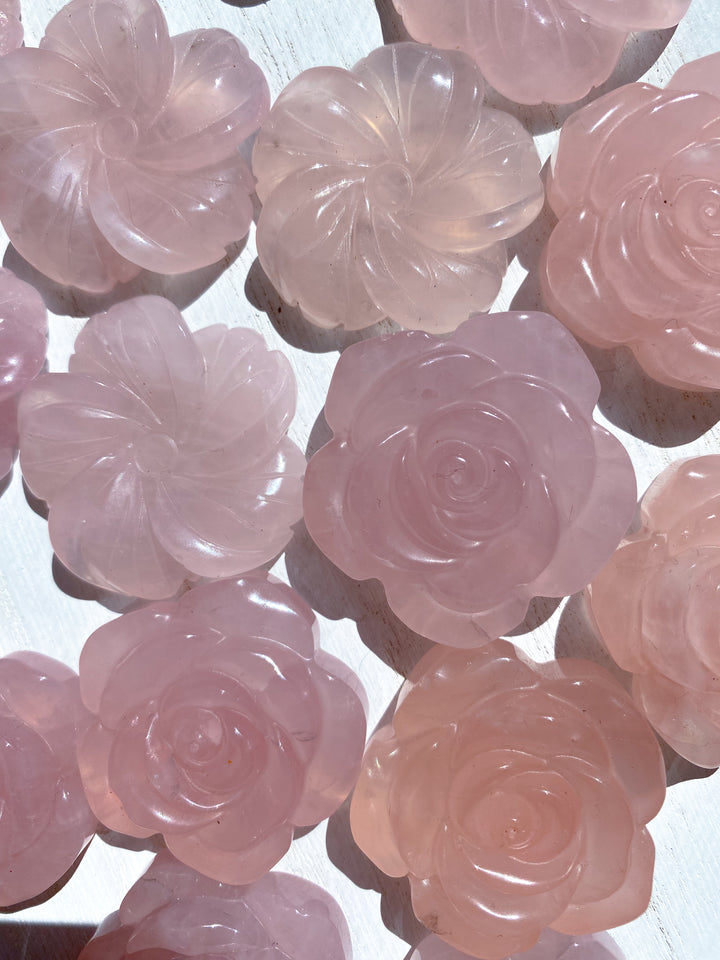 Rose Quartz Flower Carvings