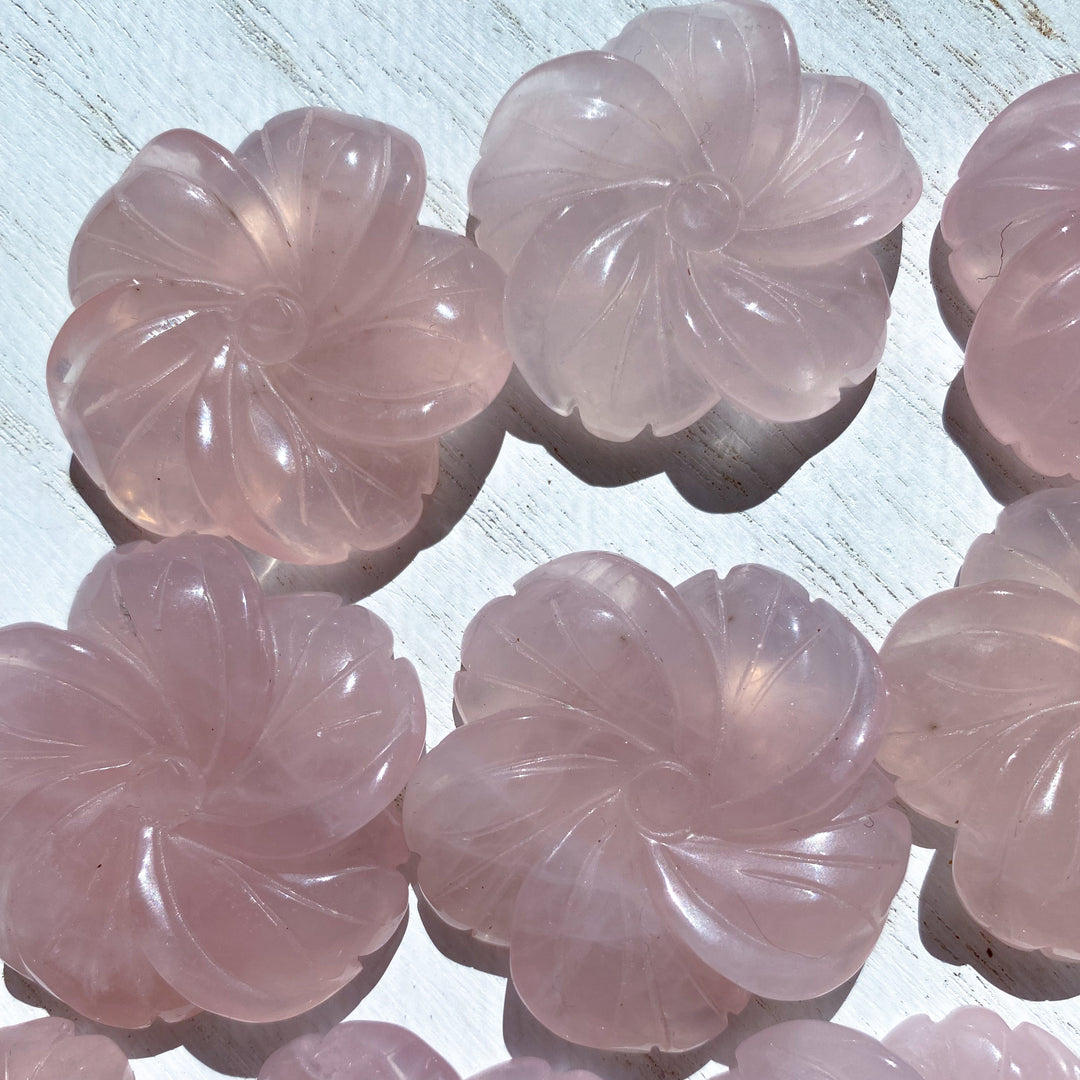 Rose Quartz Flower Carvings