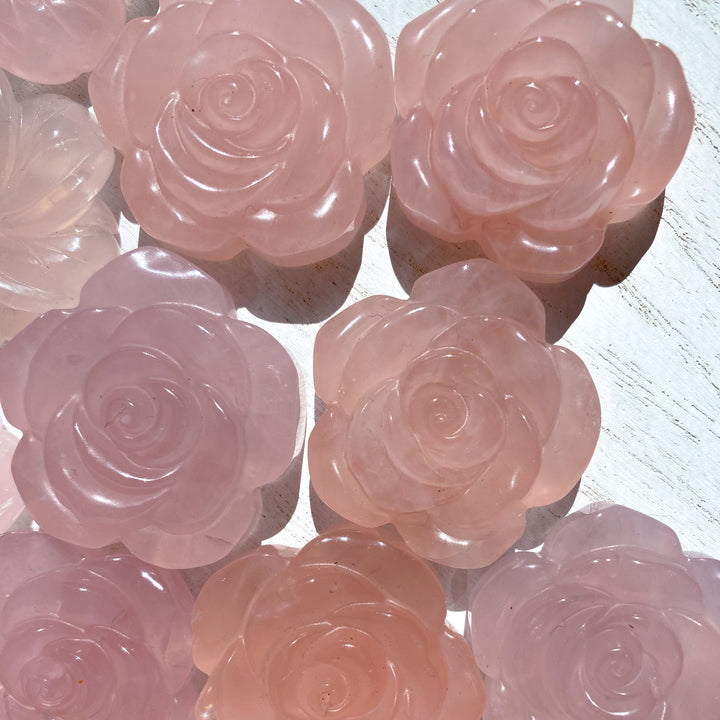 Rose Quartz Flower Carvings