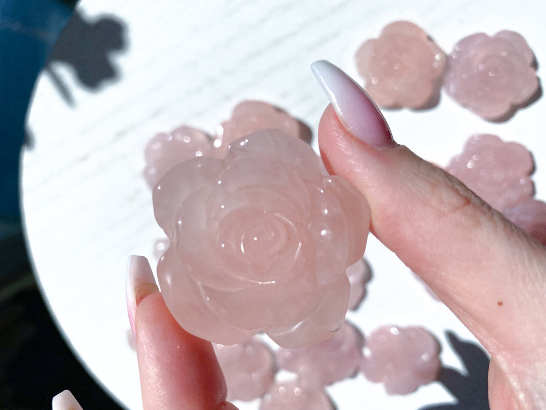 Rose Quartz Flower Carvings