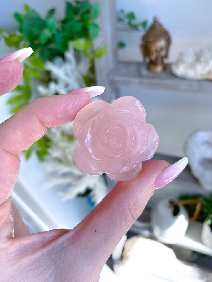 Rose Quartz Flower Carvings