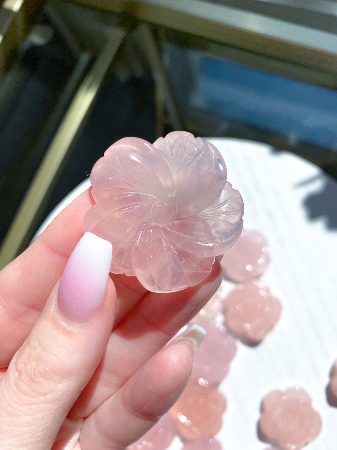 Rose Quartz Flower Carvings