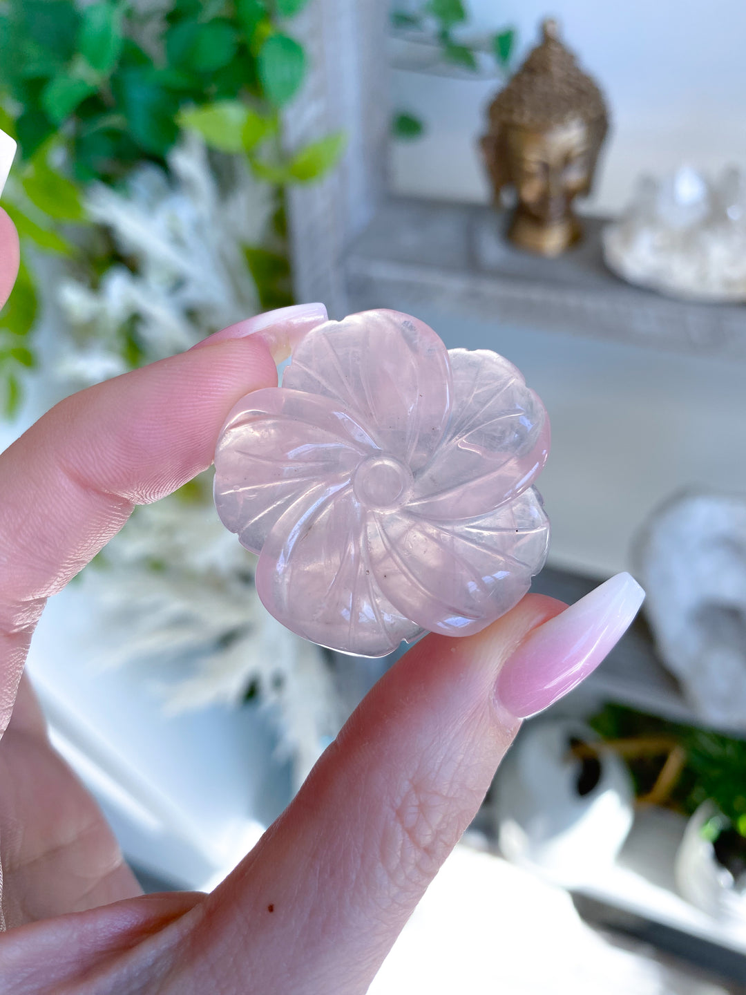 Rose Quartz Flower Carvings