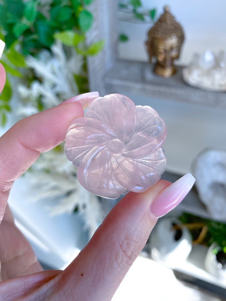 Rose Quartz Flower Carvings