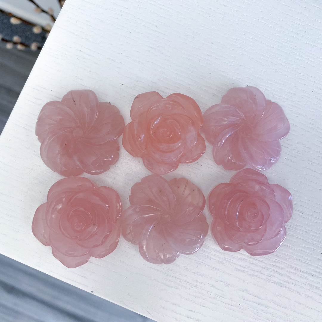 Rose Quartz Flower Carvings
