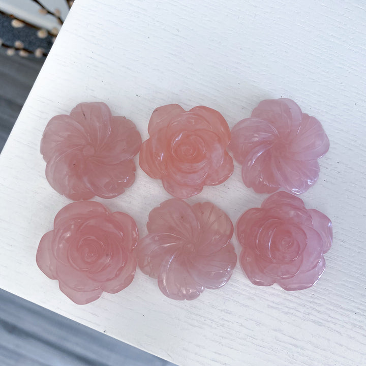 Rose Quartz Flower Carvings