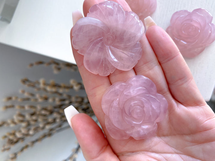 Rose Quartz Flower Carvings