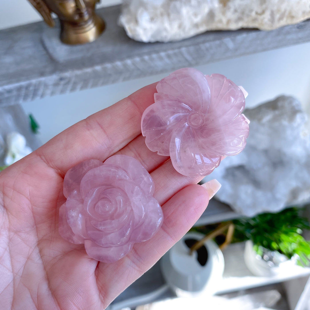 Rose Quartz Flower Carvings