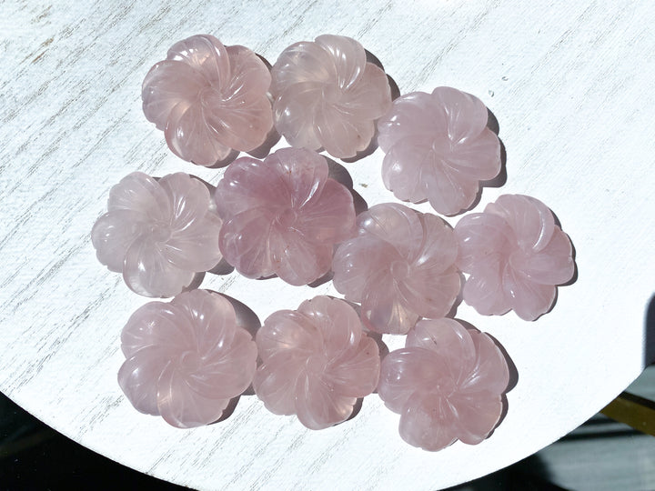 Rose Quartz Flower Carvings