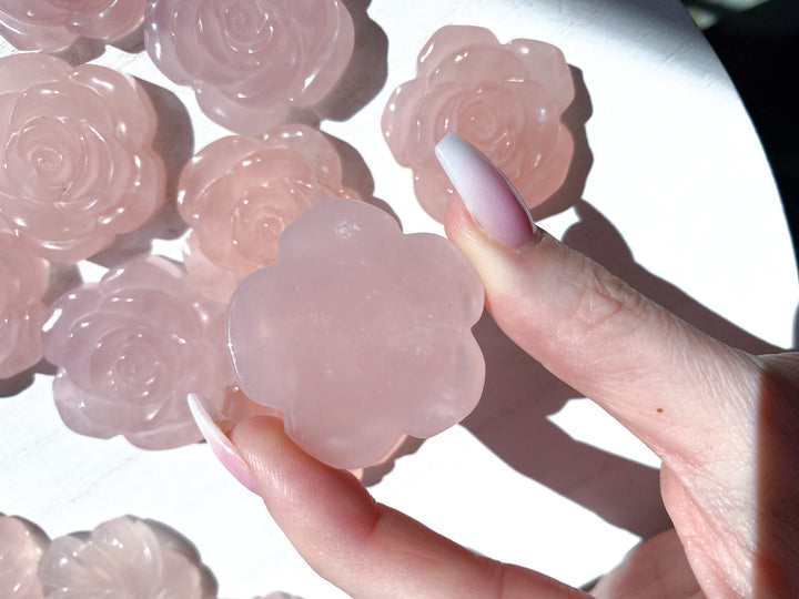 Rose Quartz Flower Carvings