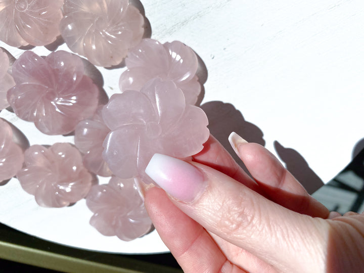 Rose Quartz Flower Carvings