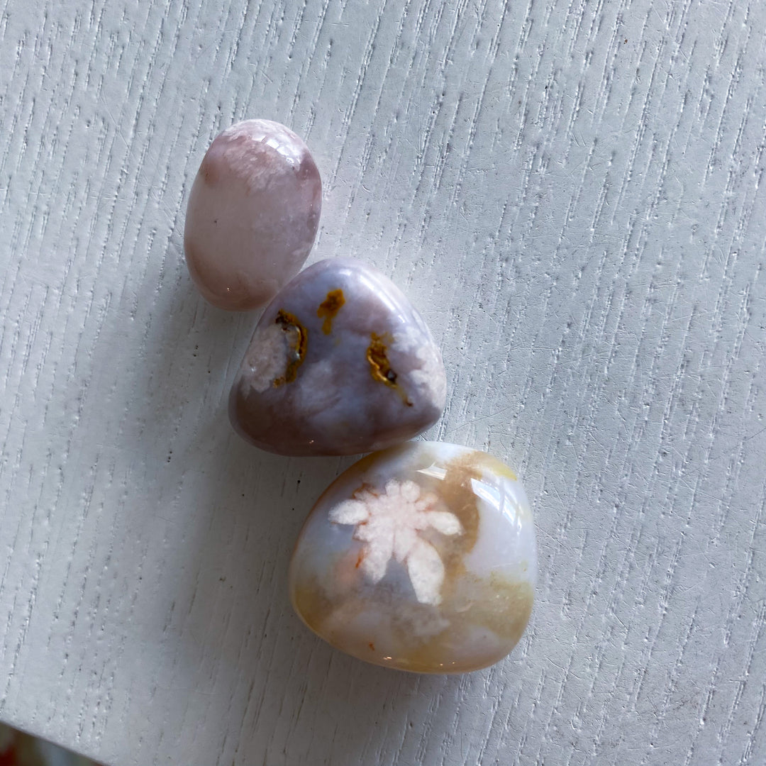 Set: Three Unique Flower Agate Tumbles