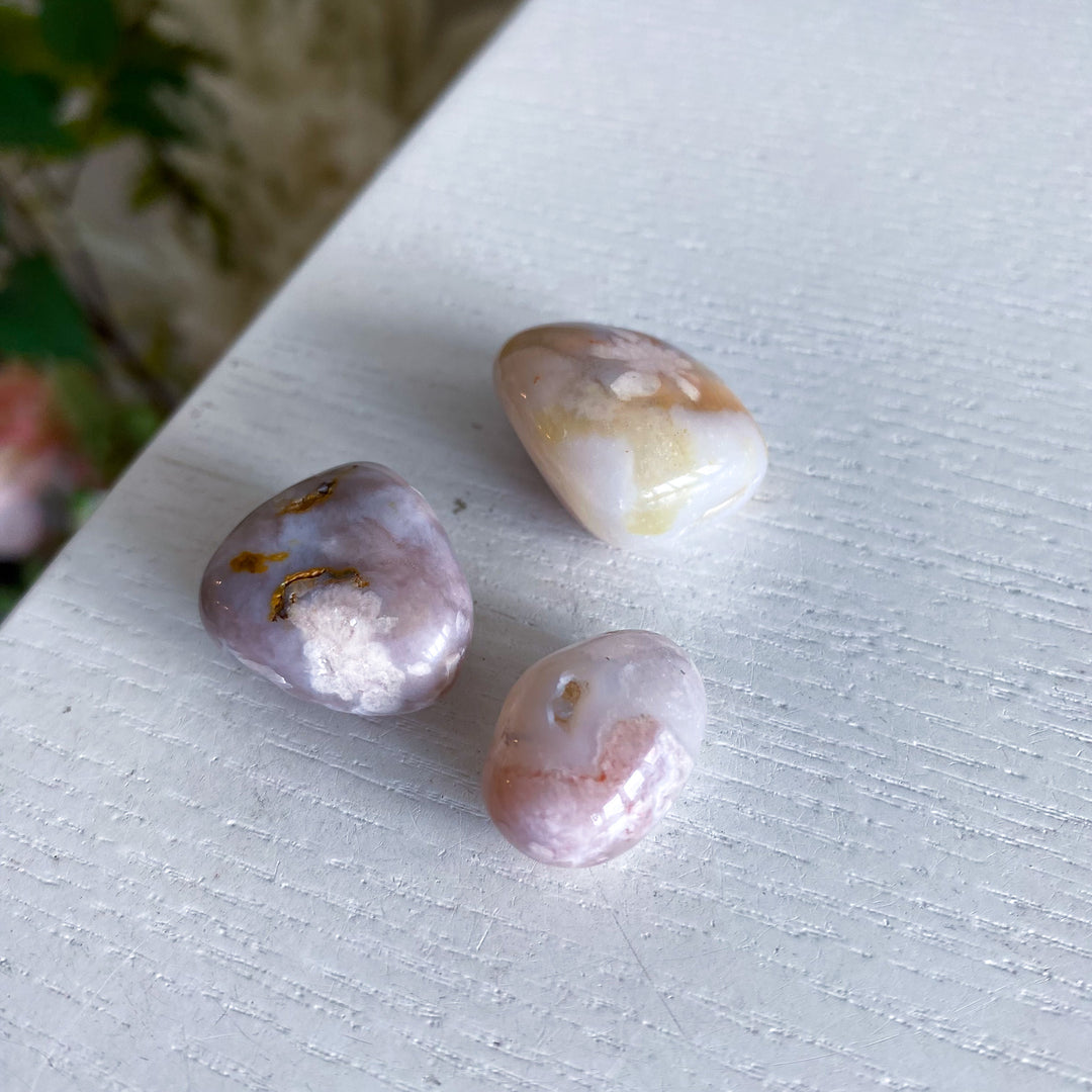 Set: Three Unique Flower Agate Tumbles
