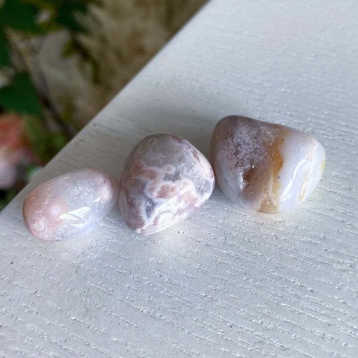 Set: Three Unique Flower Agate Tumbles