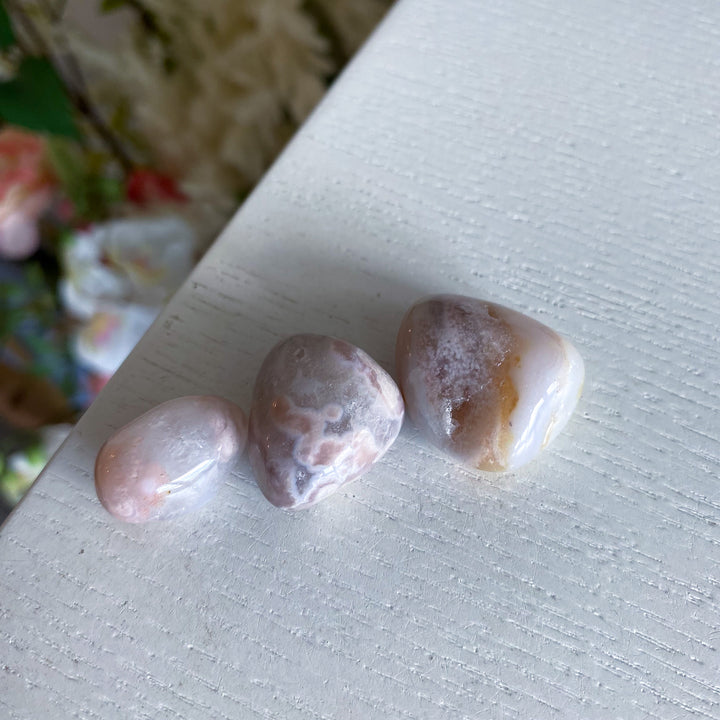 Set: Three Unique Flower Agate Tumbles