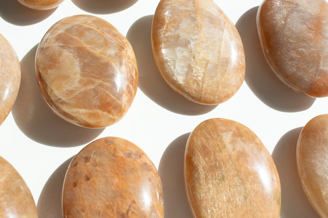 High Sheen Peach Moonstone Palm Stone