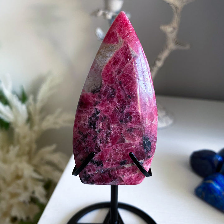 Rhodonite Flame on Pentacle Stand
