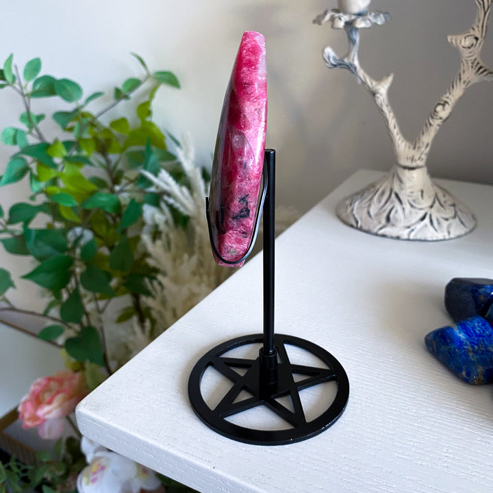 Rhodonite Flame on Pentacle Stand