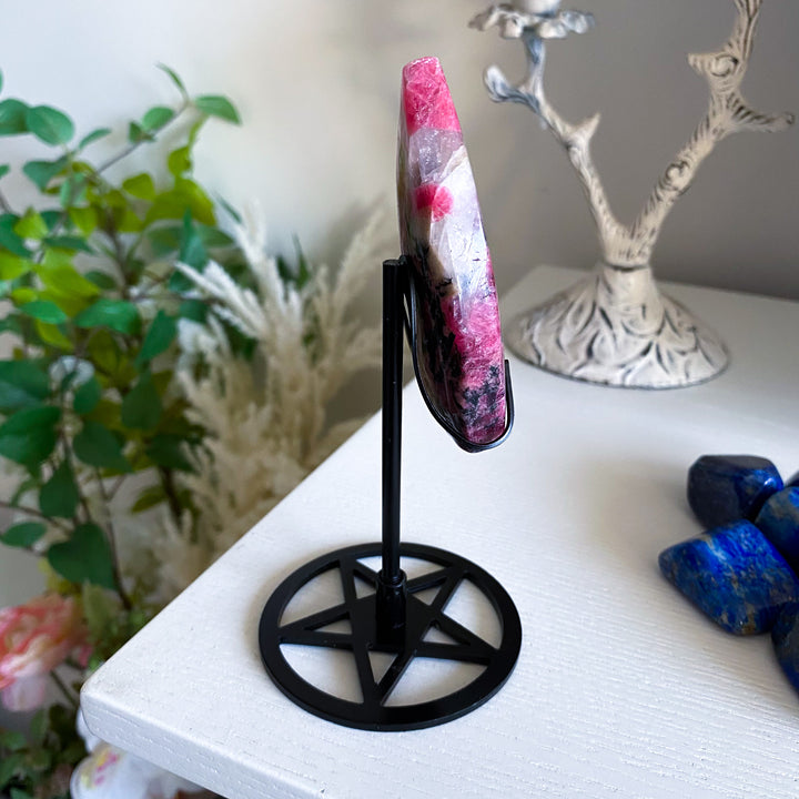 Rhodonite Flame on Pentacle Stand