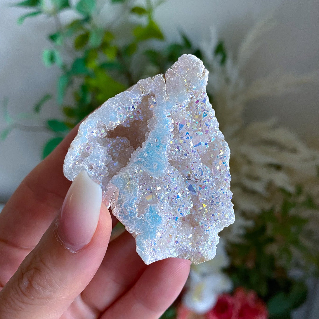 White Angel Aura Calcite Crystal Geode