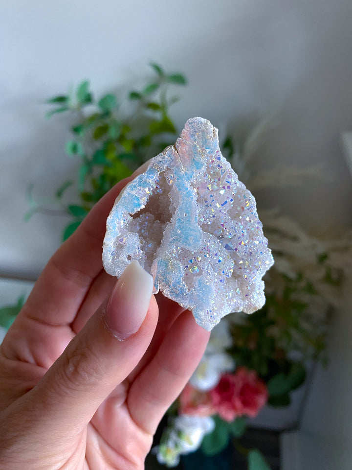 White Angel Aura Calcite Crystal Geode