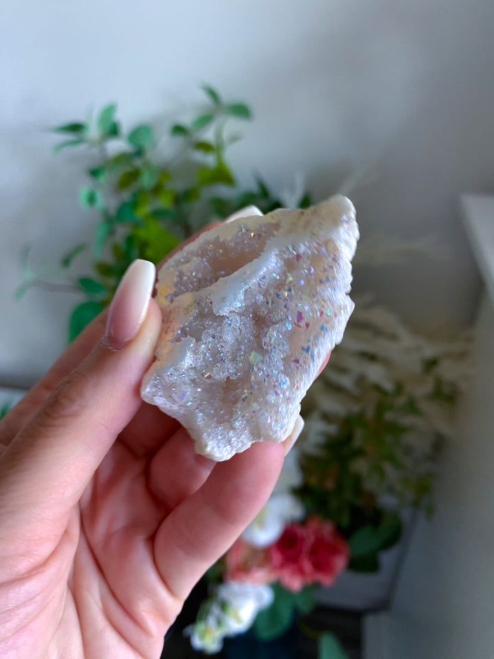 White Angel Aura Calcite Crystal Geode
