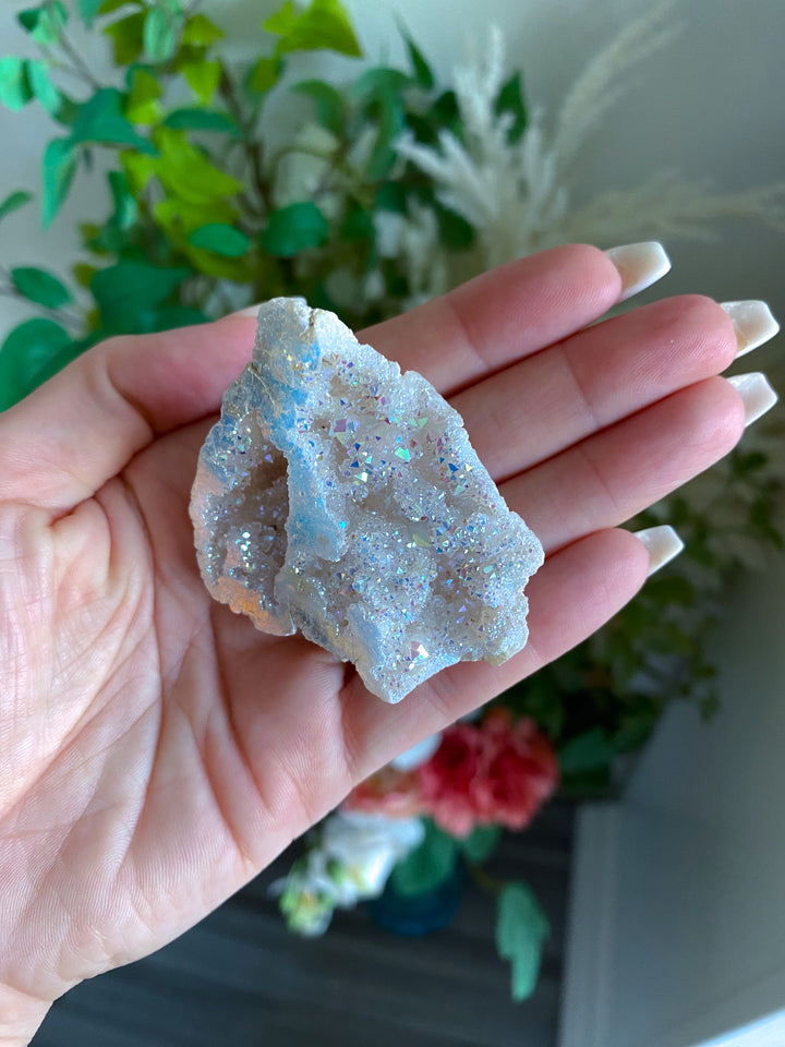 White Angel Aura Calcite Crystal Geode