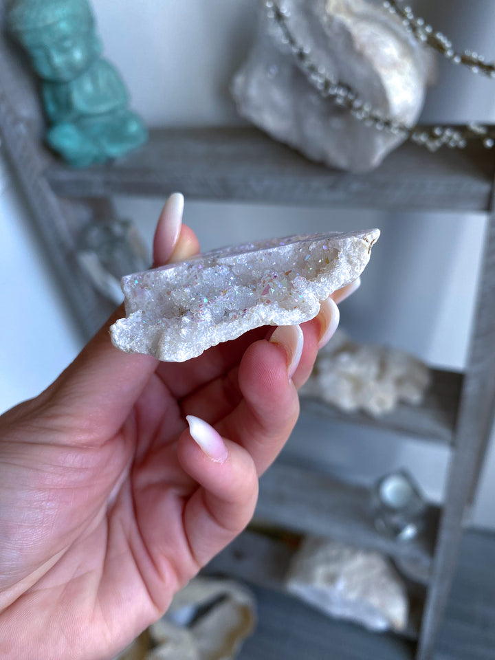 White Angel Aura Calcite Crystal Geode