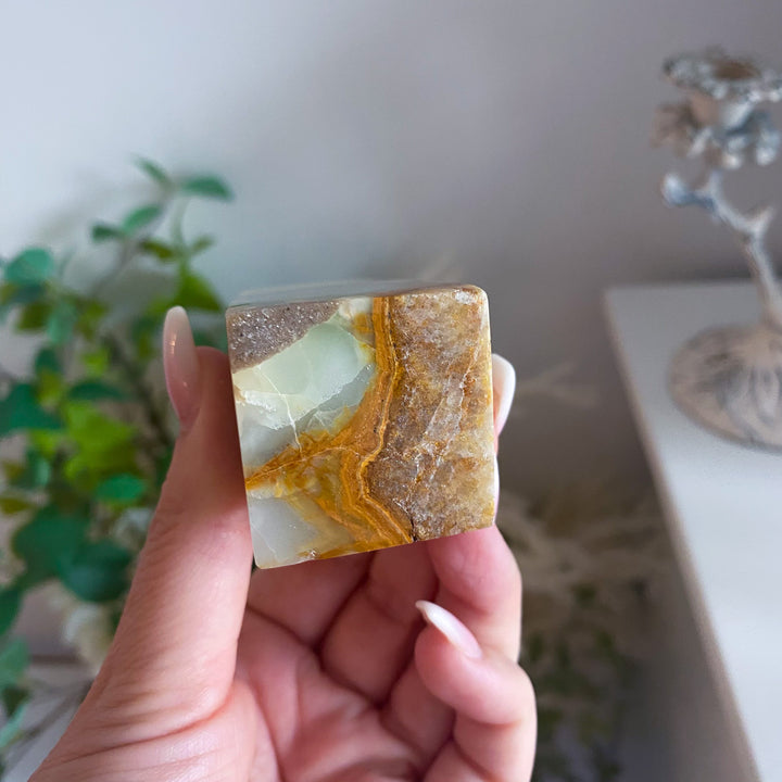 Rare: Lemon Calcite with Green Onyx Tower