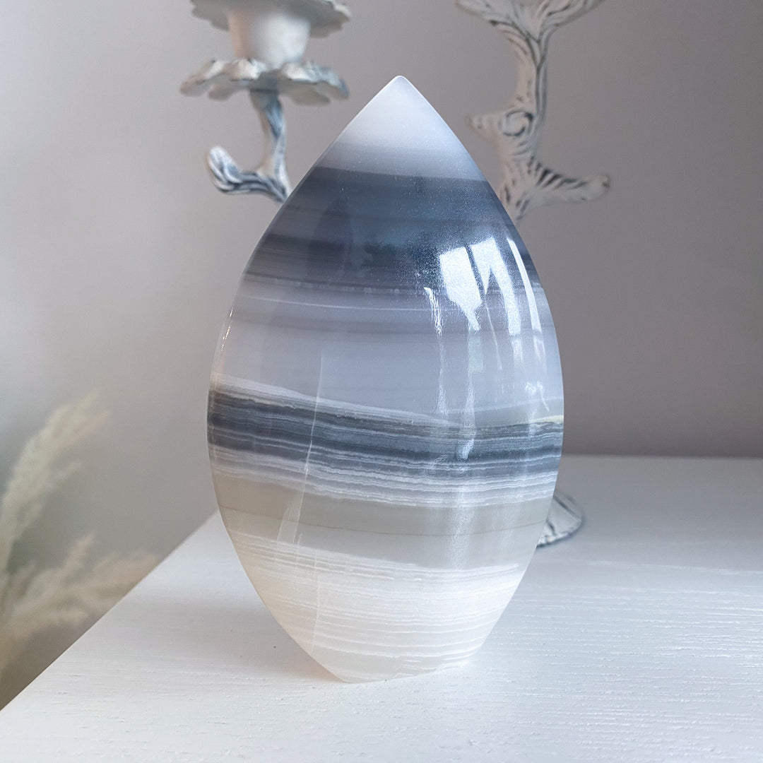 Large Gray Banded Calcite Flame 