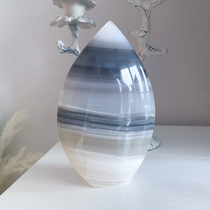 Large Gray Banded Calcite Flame 