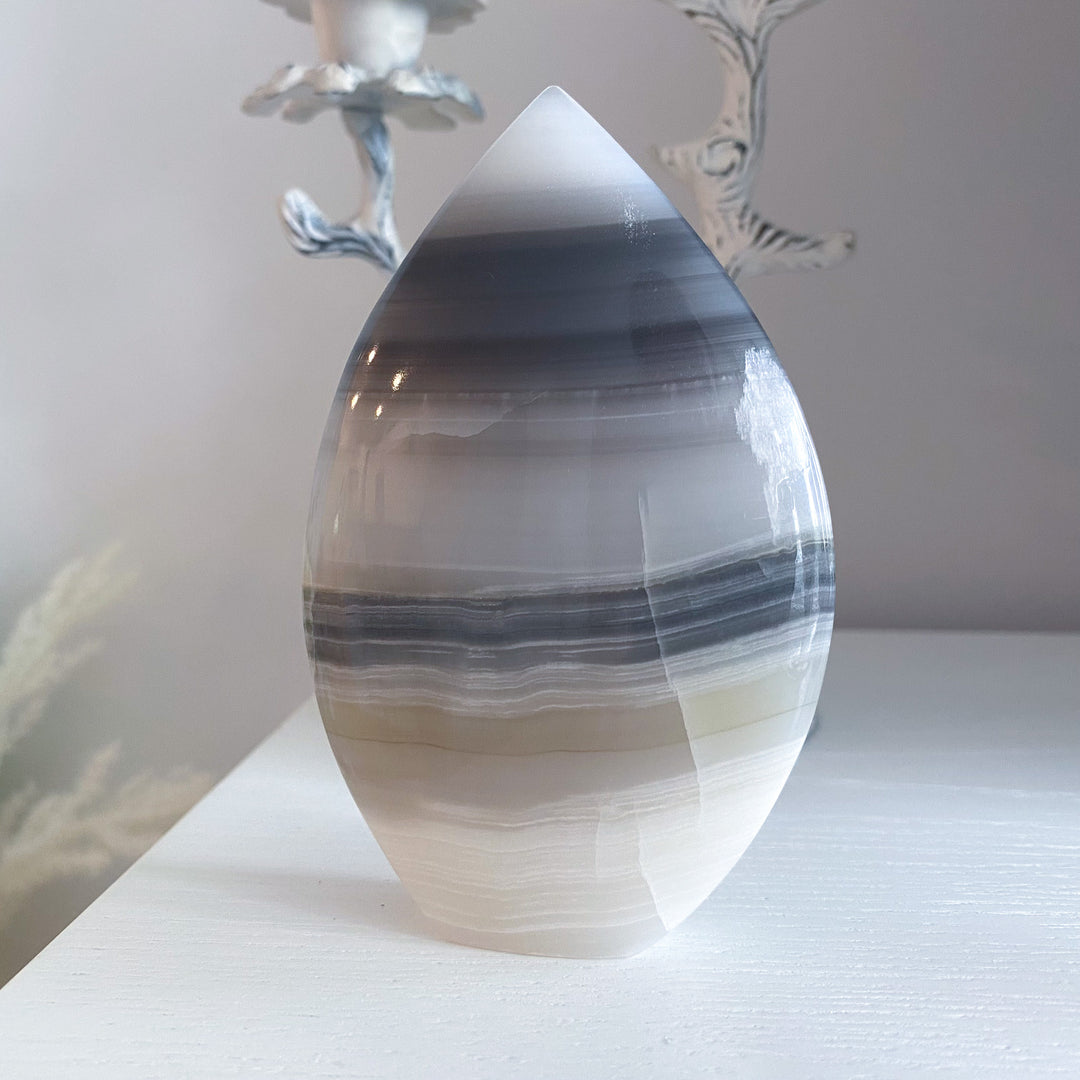 Large Gray Banded Calcite Flame 