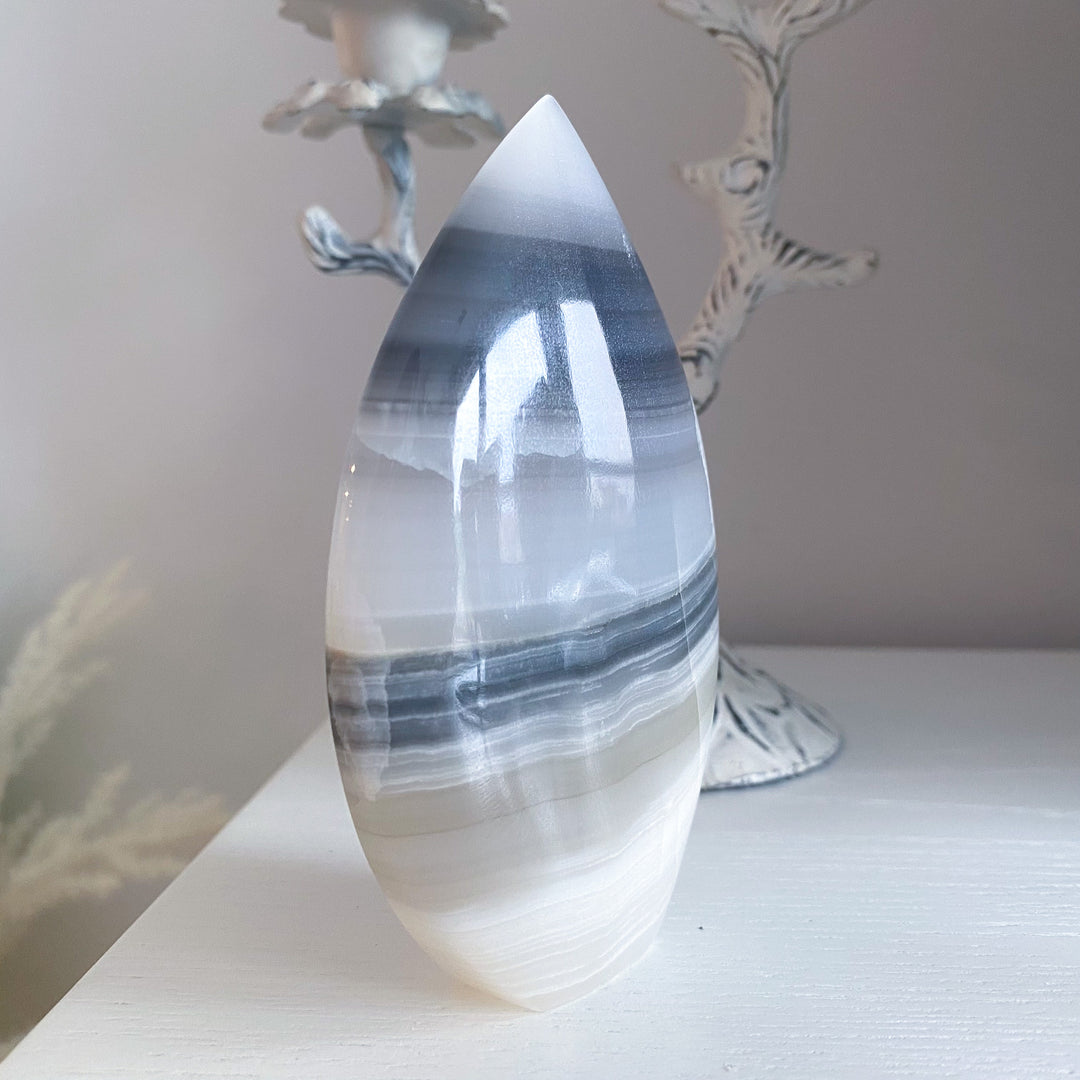 Large Gray Banded Calcite Flame 