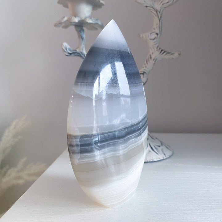 Large Gray Banded Calcite Flame 