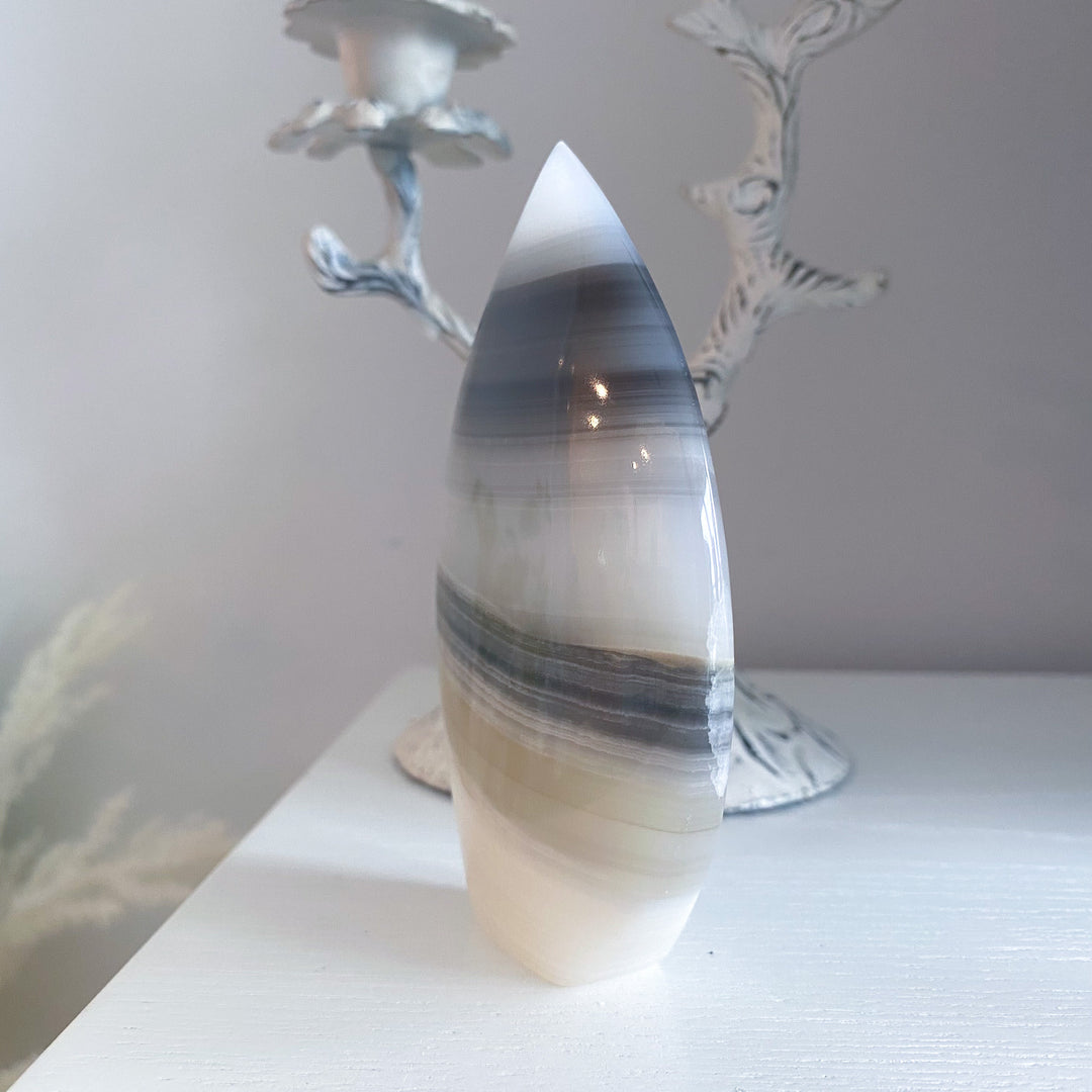 Large Gray Banded Calcite Flame 