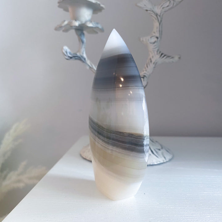 Large Gray Banded Calcite Flame 
