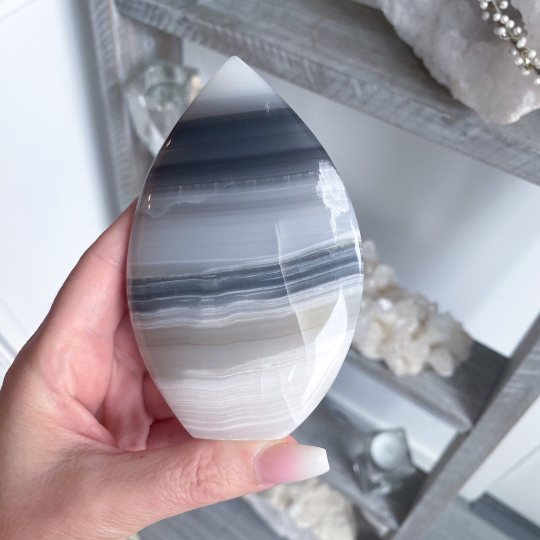 Large Gray Banded Calcite Flame 