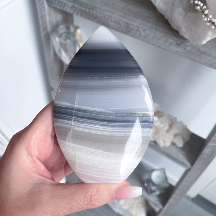 Large Gray Banded Calcite Flame 