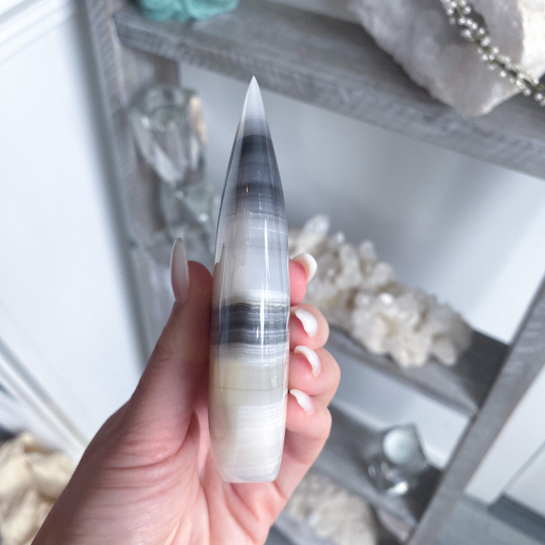 Large Gray Banded Calcite Flame 
