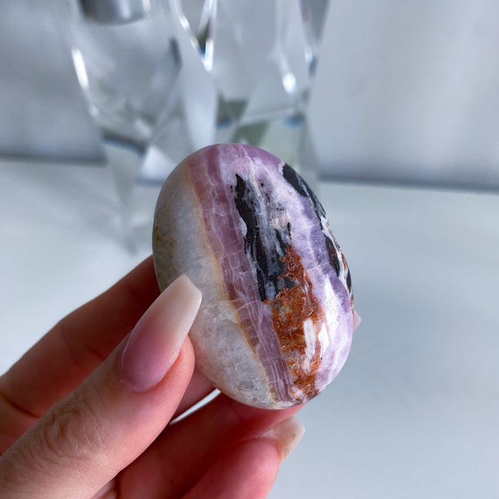 Small Striped Pink Aragonite Palm Stone #1