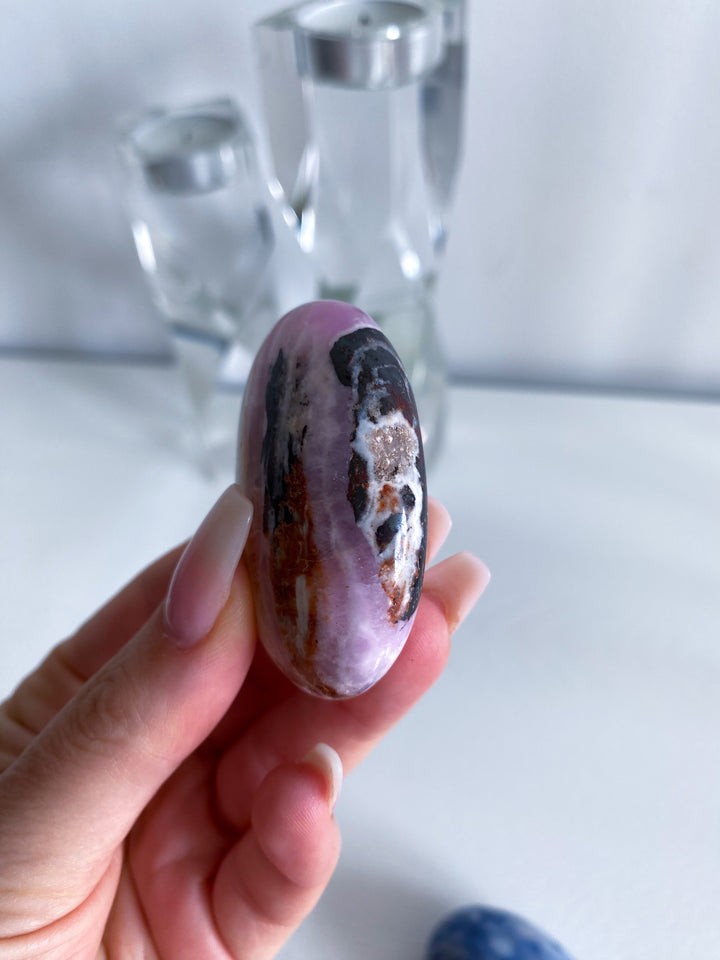 Small Striped Pink Aragonite Palm Stone #1