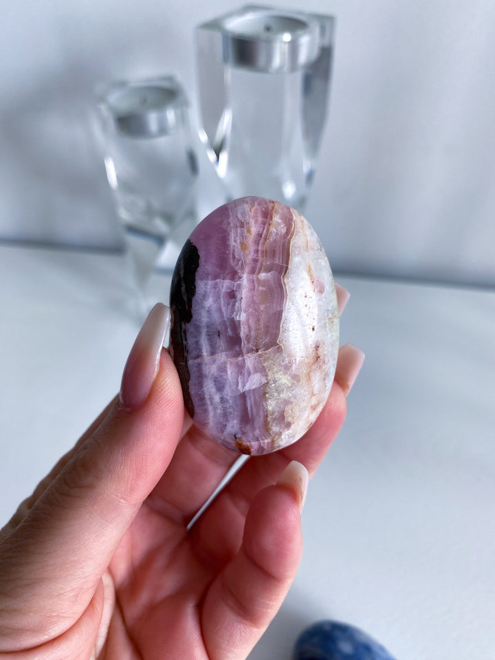 Small Striped Pink Aragonite Palm Stone #1