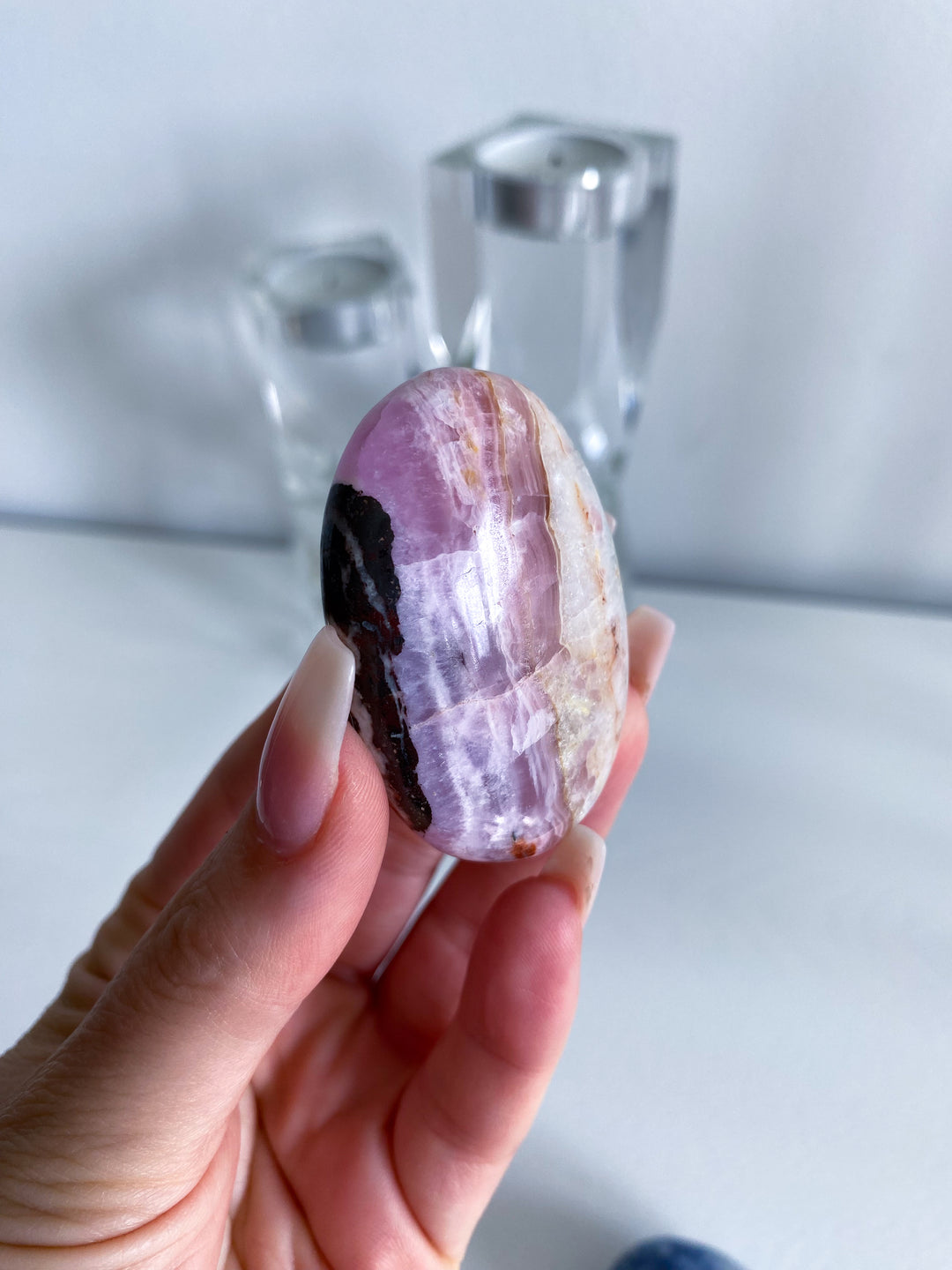 Small Striped Pink Aragonite Palm Stone #1