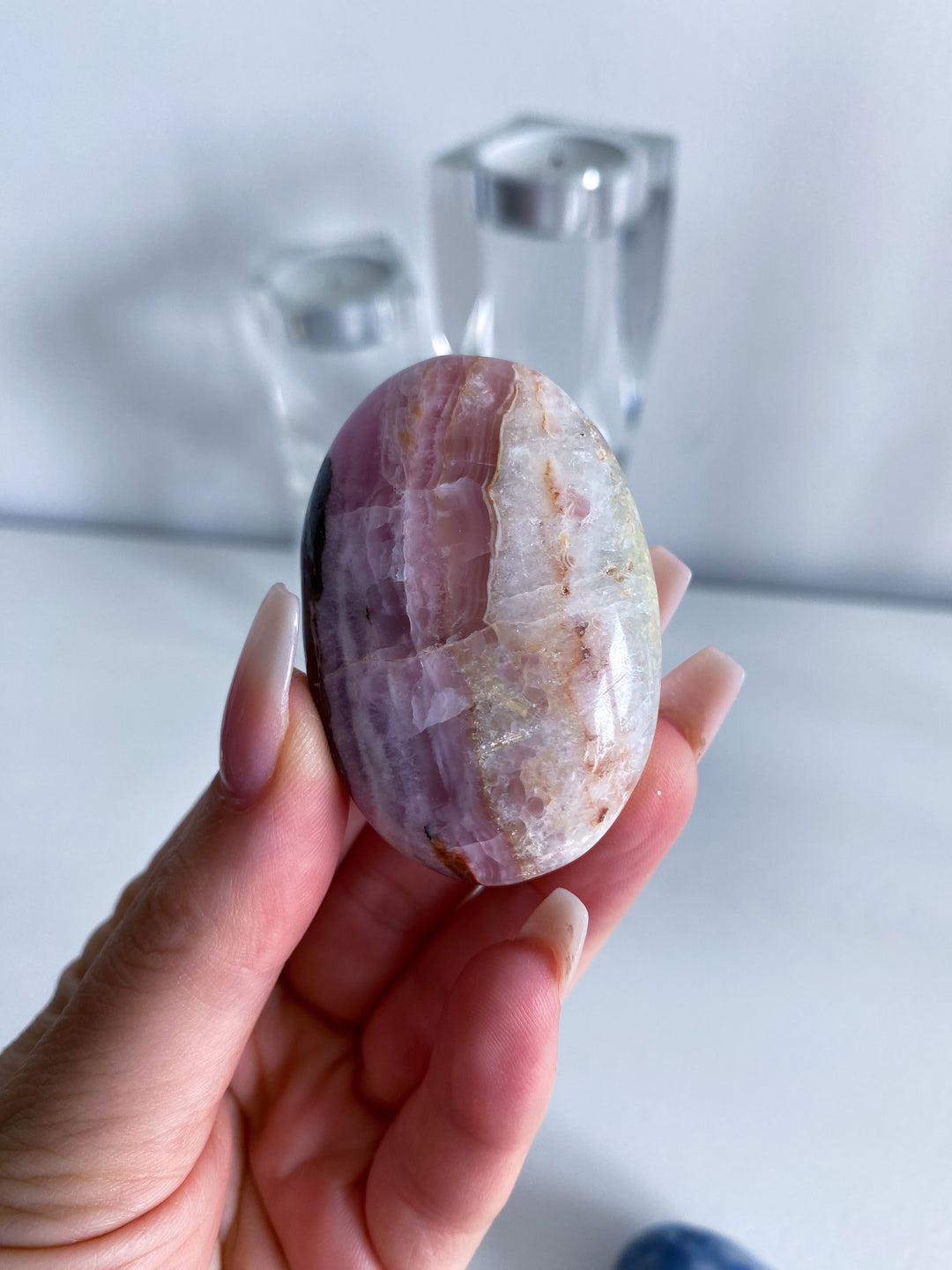 Small Striped Pink Aragonite Palm Stone #1