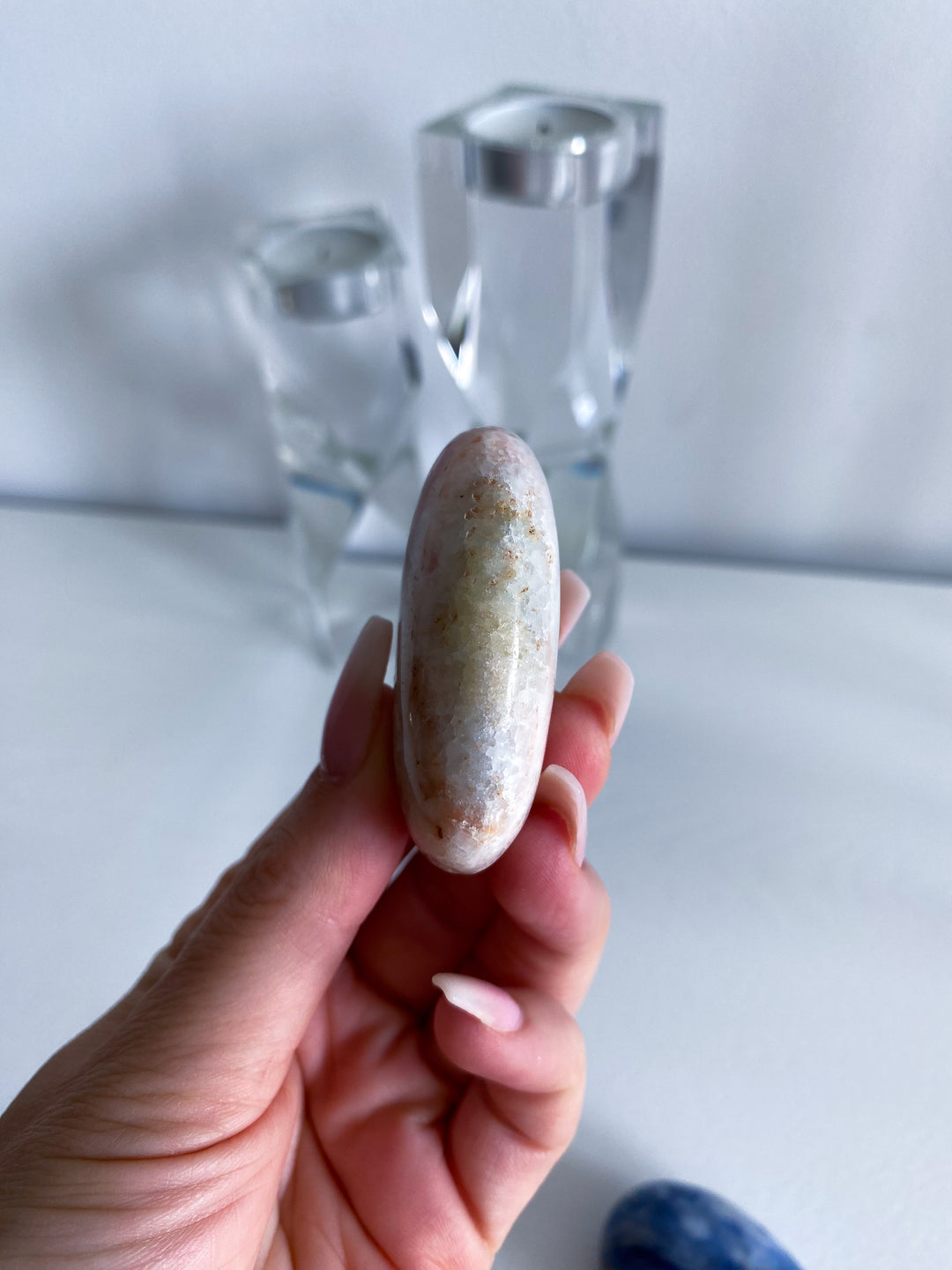 Small Striped Pink Aragonite Palm Stone #1