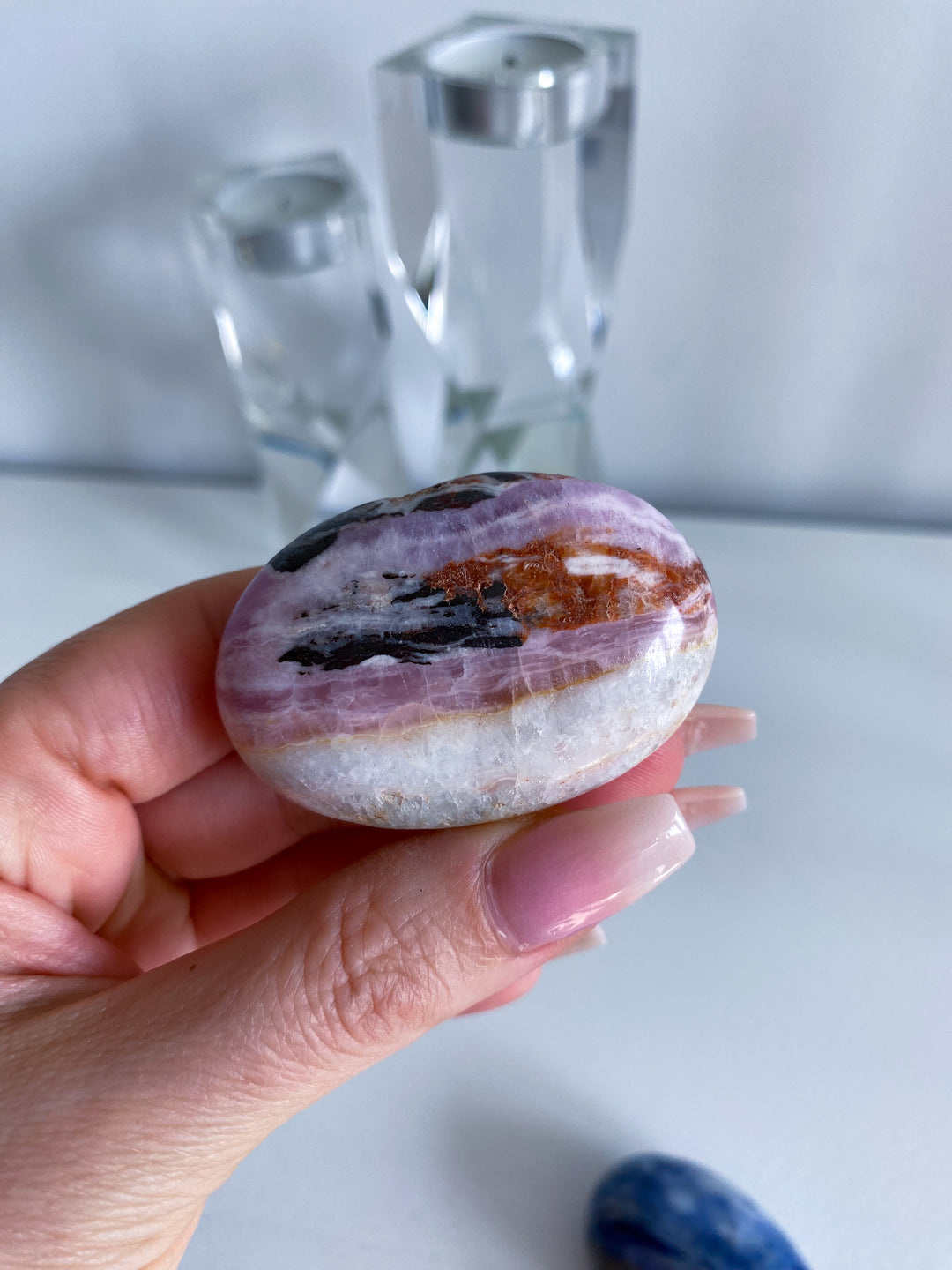 Small Striped Pink Aragonite Palm Stone #1